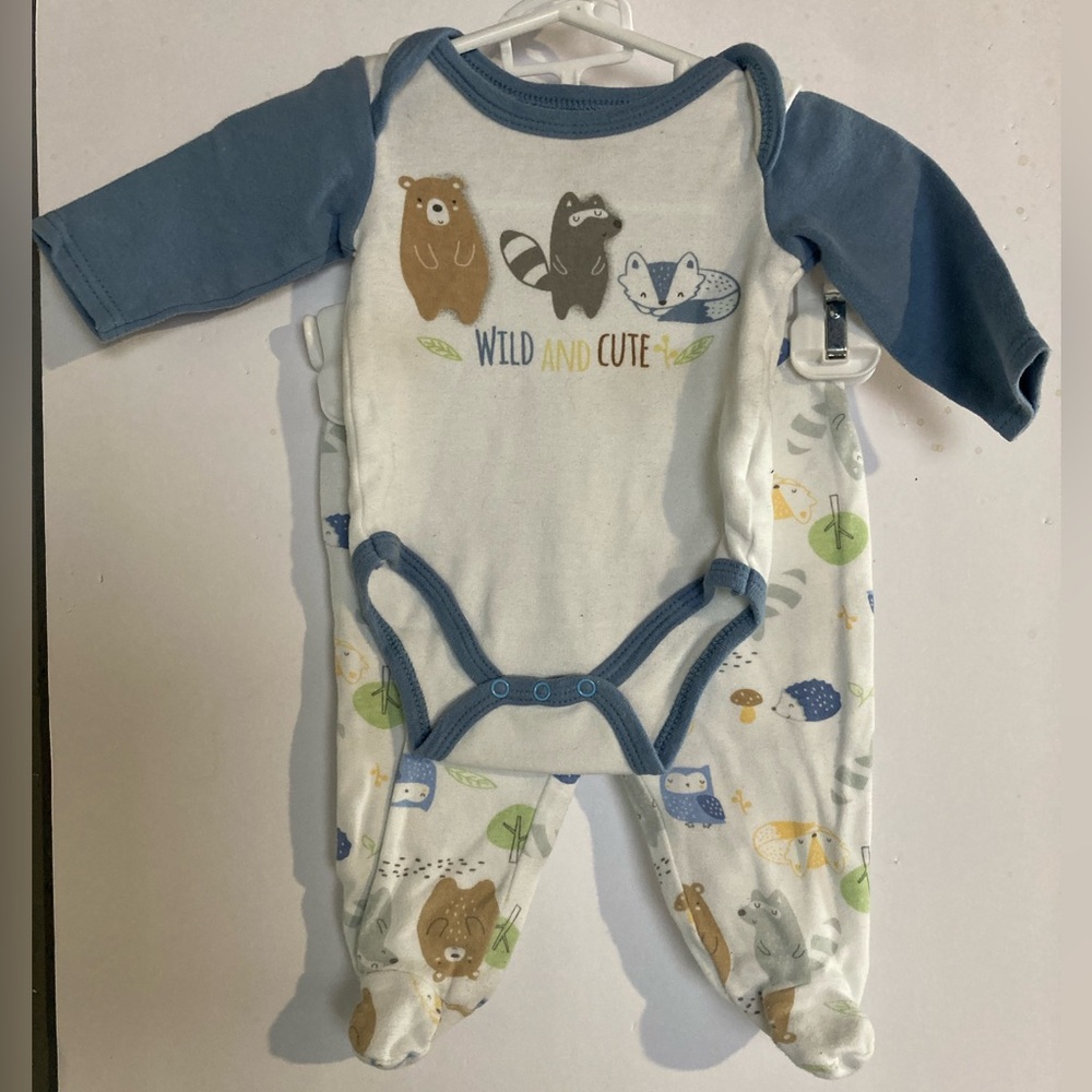 Swiggles Blue and White Animal Print 2 piece with Footie